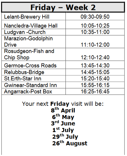 Mobile Library Monthly Rota - Friday Week 2 Angarrack